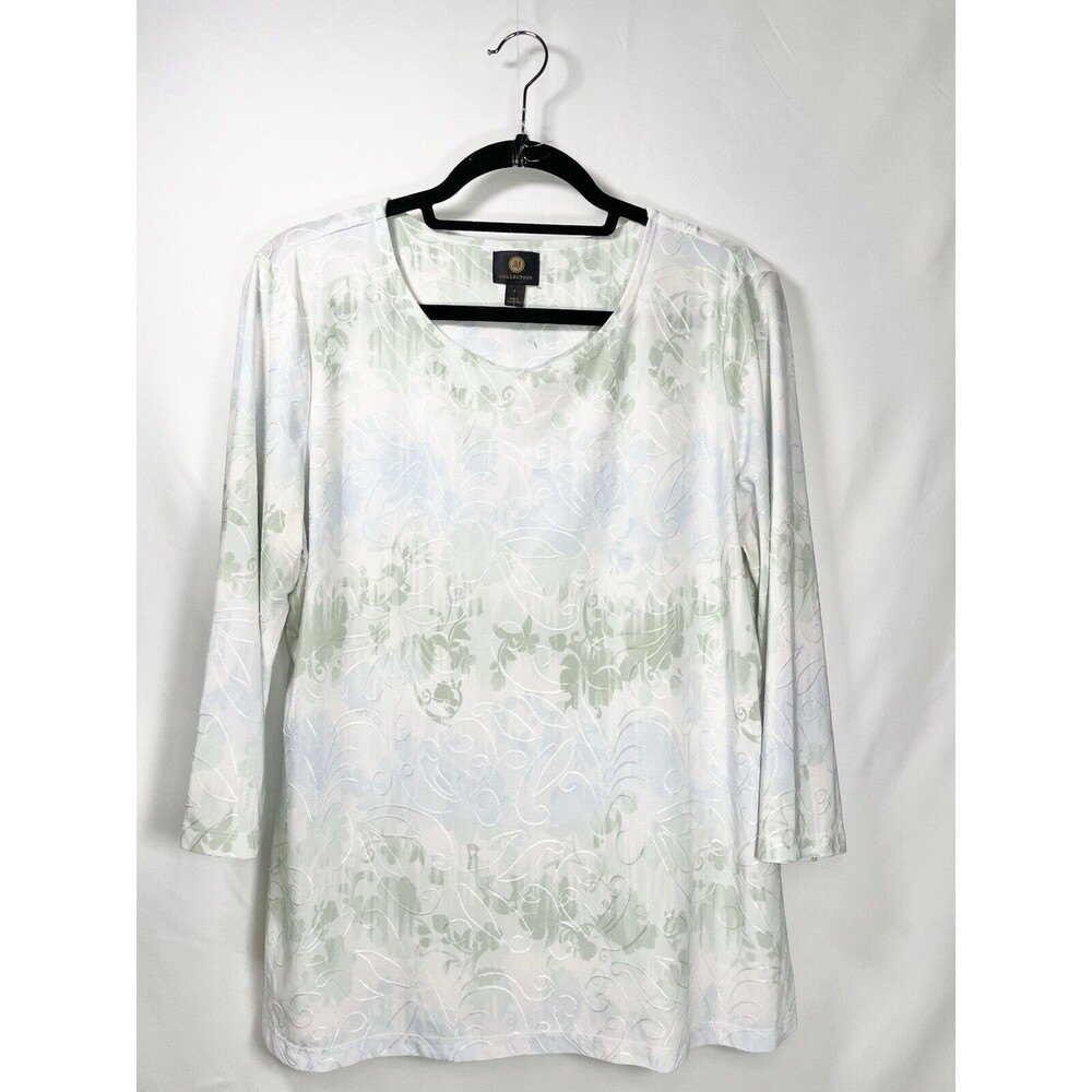 JM collection Floral Multicolor Embroidered 3/4 sleeve Stretch Blouse Top Size L
